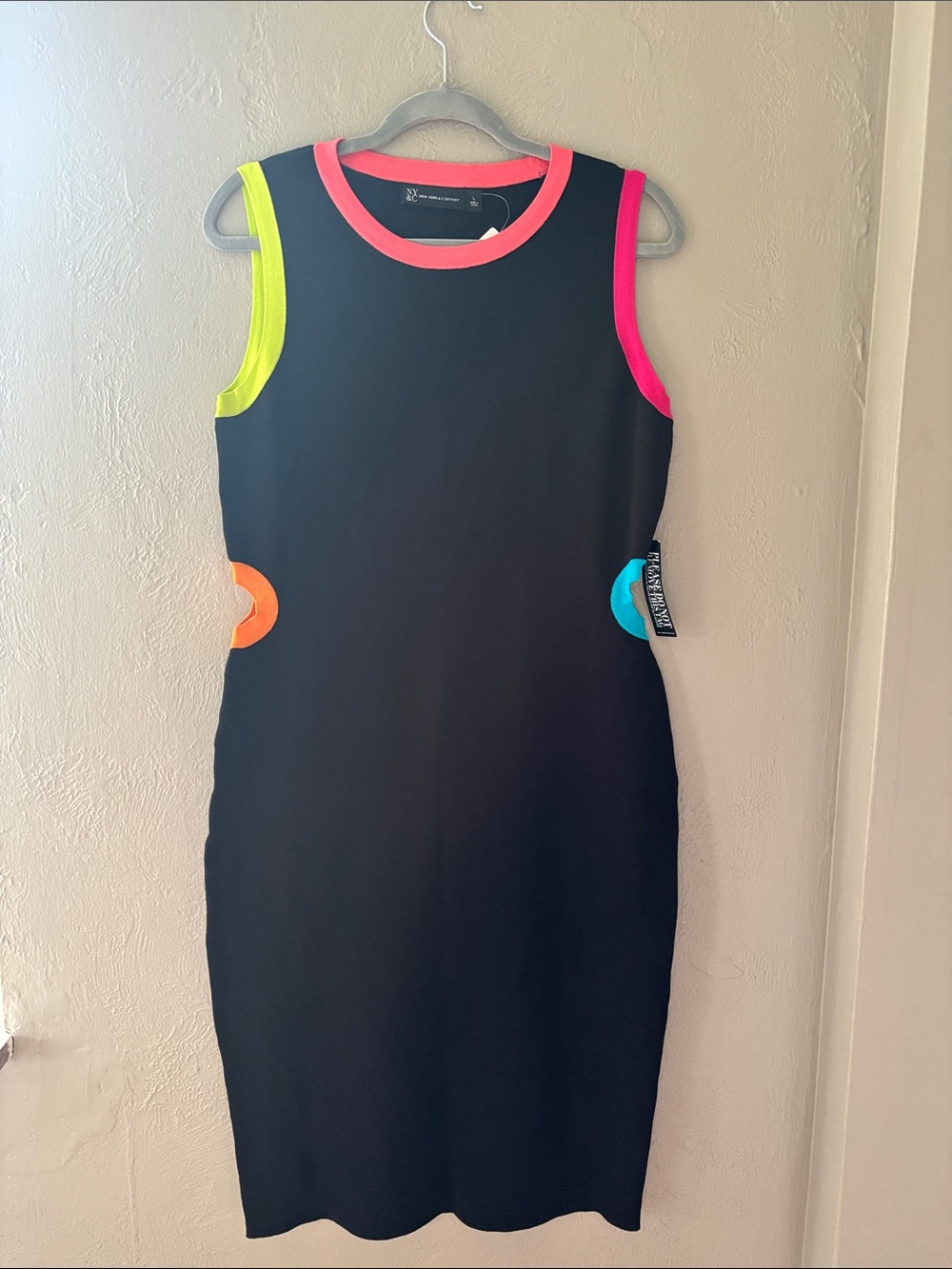 Sleeveless Black Midi Dress with Neon Trim